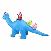 abordables luces navideñas al aire libre-Papá Noel navideño con sombrero azul de Navidad, dinosaurio LED con luz, modelo inflable impermeable para interiores y exteriores, patio, césped, fiesta, ambiente festivo, decoración, luz de apoyo