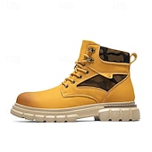 olcso Harci bakancs-Fekete műbőr férfi fűzős csizma vastag talppal és katonai stílussal – tökéletes Harley-Davidson motorosoknak, punk rockereknek, hétköznapi viseletnek és trendi utcai divatnak.