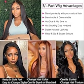 economico Parrucche di capelli veri senza cuffia-parrucche con parte a V, capelli umani lisci, parrucche brasiliane con capelli umani per donne nere, parrucche con parte a U, senza cuciture, senza colla, mezze parrucche, capelli umani, densità 180%,