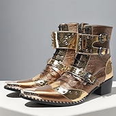 abordables Bottes en cuir haut de gamme-Bottines rétro punk pour homme – en cuir de vachette véritable marron avec rivets et brides à boucle, style rock gothique pour concerts, discothèques et mode moto