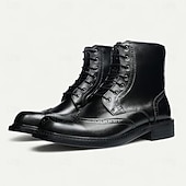 levne Prémiové kožené boty-Pánské hnědé kotníkové boty s brogue vzorem, klasický design s křídlovým hrotem, robustní outdoorové pracovní boty pro volný čas v podnikání, cestování a každodenní nošení