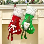 abordables Ornements-Bas de Noël à longues jambes, bas tricotés sans visage, vieux homme, bas décoratifs en tissu doux rouge et vert, idéal pour les fêtes de Noël et du Nouvel An