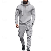 abordables Survêtements de base-Homme Ensemble Survetement Ensemble de tenues Ensemble de sweats à capuche Sweat à Capuche Extérieur Quotidien Sports Cordon de serrage Avec Poches Uni Rouge vin Noir Blanche Polyester Tenues de Sport