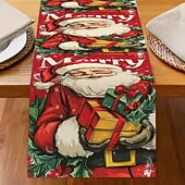 billiga julmattor och julmattor-Jul Linneduk Högtids Tecknad Jultomte  Snöflinga Tryck Duk Matbord Dekor Vardagsrum  Bänkskiva Festlig Dekoration