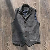 זול ג&#039;קט גברים-בגדי ריקוד גברים וסט חֲזִיָה Gilet חופשה מפלגה עֵסֶק אופנתי יום יומי אביב סתיו כיס כפתורים פוליאסטר נוח אחיד חזה יחיד כפתור יחיד דש רגיל חאקי אפור כהה אֵפוֹד