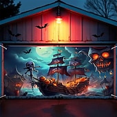 tanie Gobeliny ścienne-Halloween gobelin Osłona bramy garażowej Duży wiszący Szkielet Statek piracki Fantazja Mroczny Punk Gotycki Impreza Obuwie turystyczne Tła do zdjęć Podwórze Nawiedzony dom Wystrój domu