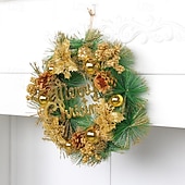 cheap Wreaths, Garlands &amp; Swags-Christmas Wreath for Front Door, Indoor &amp; Outdoor Decoration, Gold Holiday Floral Vine Wreath with Merry Christmas Letters, Artificial Garland for Hotel, Store, and Home Decor