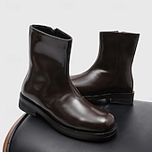 preiswerte Kleiderstiefel-Herrenstiefeletten aus braunem Kunstleder – klassische Reißverschlussstiefel für den Winter, das Business und formelle Anlässe