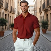 levne Pánské klasické polo-Pánské Waffle Polo košile Polokošile Ležérní Dovolená Klopa Žebrovaný polo límec Krátký rukáv Módní Základní Bez vzoru Knoflíky Měkké Léto Jaro Běžný Bílá Žlutá Bordó Mátová Trávová zelená Khaki