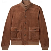economico Giacche in Suede Sintetico-Per uomo Giacca in finta pelle scamosciata Giacca Casual Vacanza Quotidiano Caldo Tasca Autunno Inverno Semplice Moda Classico Collo alla coreana Regolare Marrone Giacca