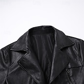 billiga Trenchcoat för män-Herr Rock Trenchcoat Lång trenchcoat Semester Dagligen Vår Höst PU Läder Vindtät Ytterkläder Kläder Mode Klassisk Slät Ficka Kavajslag Enkelknäppt