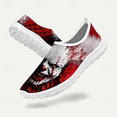 abordables Chaussures pour Hommes-Baskets à enfiler pour hommes avec imprimé visage de clown effrayant, chaussures décontractées de style horreur pour costume d&#039;Halloween et marche