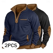 tanie Podstawowe bluzy-Męskie Bluza dresowa Bluza Waffle Bluza z kapturem Zjechać na pobocze Bluza z zamkiem błyskawicznym Granatowy + czarny Stójka Równina Niejednolita całość Kolorowy blok Teksturowany Sport i turystyka
