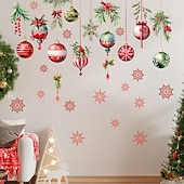 cheap Sticker-Christmas Sticker Wall Decals Snowflake Colorful Ball Pinecone Hanging Ornament Removable Vinyl Mural Holiday Party Living Room Glass Window Door Background Decoration For Home