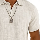 baratos Polo Clássico Masculino-Homens Camisa de linho Camisas Polo Férias Casual Clássico Manga Curta Moda Côr Sólida Botões Verão Primavera Normal Preto Branco Verde Claro Cinzento Azul Marinha cáqui Camisa de linho