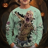 billiga Pojkes Halloween kostymer-Halloween pojkars t-shirt med 3D-dödskalle långärmad vår höst mode grundläggande barn 4-12 år rund hals utomhus casual daglig normal passform