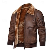 economico Giacca in ecopelle-Per uomo Giacca in Ecopelle Giacca in Pile Giacca da Biker Giacca da Moto Vacanza Quotidiano Antivento Caldo Tasca Inverno Semplice Moda Classico Bavero Regolare Nero Caffè Giacca