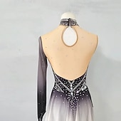 cheap Figure Skating Dresses-Figure Skating Dress Women's Girls' Ice Skating Dress Gray High Elasticity Training Competition Skating Wear Classic Crystal / Rhinestone Long Sleeve Ice Skating Figure Skating