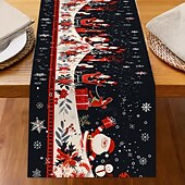 billiga julmattor och julmattor-Jul Linneduk Högtids Tecknad Jultomte  Snöflinga Tryck Duk Matbord Dekor Vardagsrum  Bänkskiva Festlig Dekoration