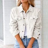 billige Skjorte jakker-Dame Denimjakker Bekvem Lomme Knapper Elegant Mote Utendørs عادي Ut på byen Fritid / hverdag Helg Cardigan Normal Knaphul Normal Langermet Yttertøy Svart Hvit Gul Vår Høst