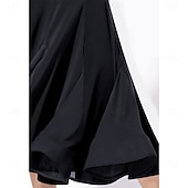 abordables Salón de Baile Estándar-Women's Black Ballroom Dance Dress with Sheer , Flared Skirt, and Heart-Shaped Bodice - Ideal for Latin, Salsa, and Social Dance Performances