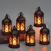 cheap Indoor Christmas Lights-6pcs Christmas Retro Lantern LED Candle Light Battery Powered Creative Lantern for Halloween Christmas and New Year Holiday Party Bedroom Living Room Window Bar Decorations