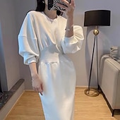 abordables Robes sweat à capuche-Femmes Robe Midi Robe à Capuche Mode Moderne Quotidien Week-end Coupe régulière Uni manche longue Col ras du cou Noir Blanche Gris Printemps Automne