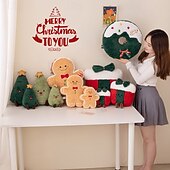 economico Biancheria da Letto di Natale-nuovo regalo di Natale - simpatico pupazzo di peluche a forma di omino di pan di zenzero &amp;cuscino a ciambella, decorazione per la casa delle feste, ornamento imbottito