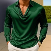 abordables Chemises en satin pour hommes-Homme Chemise Comme de la soie Chemise en satin Chemise Décontractée Uni Formel Mariage Argent Noir Dorée Vert manche longue Revers Printemps &amp; Automne Toutes saisons Vêtement Tenue Froncé