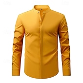 economico camicie da uomo no stiro-Per uomo Camicia Camicia elegante Camicia non stiro Camicia con colletto alla coreana Semplice Affari Quotidiano Nero Bianco Giallo Vino Manica Lunga Collo alla coreana Estate Primavera Abbigliamento