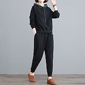 economico Tute da ginnastica-Per donna Felpe con cappuccio da salotto Tute in pile con tasca Tinta unita Completo Abbigliamento Autunno &amp; Inverno Nero Rosso Palestra All&#039;aperto Corsa Antivento Caldo Manica Lunga Sport