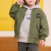 cheap Boy&#039;s Baseball Jackets-Kids Unisex Baseball Jackets Outerwear Letter Long Sleeve Zipper Pocket Comfort Soft Coat Outdoor Fashion Daily Black Green Spring Fall 4 years+