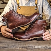 preiswerte Kampfstiefel-Braune Vintage-Kampfstiefel für Herren mit Schnürung und robuster Sohle, lässiger Retro-Arbeitskleidungsstil für Outdoor-Abenteuer und Alltagsmode