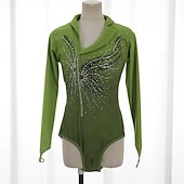Figure Skating Top Men's Boys' Ice Skating Tops Army Green Patchwork Thumbhole Spandex High Elasticity Training Competition Skating Wear Classic Crystal / Rhinestone Long Sleeve Ice Skating Figure4