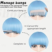 baratos Perucas de festa-Peruca bob azul com franja curta e reta, peruca de cabelo sintético de 12 polegadas com aparência natural para uso diário em festas # azul bebê
