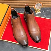 abordables Bottes de Chelsea-Homme Bottes Bottes Chelsea Rétro Marche ancien Quotidien Cuir PU Confortable Bottines Mocassin Noir Marron Printemps Automne Hiver