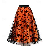 billiga Halloween Bottoms-Dam Kjol Gunga Mode Ledigt Maxi Mellanhög midja Kjolar Blommig Sparkle Tulle Microelastisk Semester Halloween Röd Orange Kaki Vår Polyester