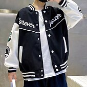 billiga Pojkars basebolljackor-Barn Unisex Baseballjackor Ytterkläder Färgblock Långärmad Komfort Knappar Mjukt Täcka Utomhus Mode Dagligen Svart Grön Vår Höst 4 år +