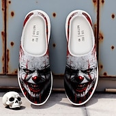 abordables Chaussures pour Hommes-Baskets à enfiler pour hommes avec imprimé visage de clown effrayant, chaussures décontractées de style horreur pour costume d&#039;Halloween et marche