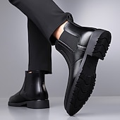 abordables Bottes de Chelsea-Homme Bottes Rétro Marche ancien Quotidien Cuir PU Confortable Bottes Mi-Mollet Mocassin Brun foncé Noir Printemps Automne