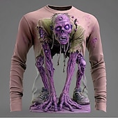 olcso Halloween pólók-Mindszentek napja Férfi Zombik 3D Póló Hosszú ujj póló 3D nyomtatás Terített nyak Ing Divat Túlzott Utca Hétköznapi Napi Arcpír rózsaszín Medence Bíbor Nyár Tavasz Ősz Ruházat S M L XL XXL XXXL 4XL