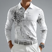 billiga Geometrisk pikétröja för män-Herr Geometrisk Abstrakt Polo Långärmad Polotröjor Kavajslag Ledigt Utomhus Gata Fritids- Dagliga kläder 3D-utskrift Knappar Vår Höst Vinter Vit Gul Blå