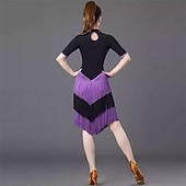 abordables robe de compétition-Robe de compétition de danse latine à franges pour femmes, cheongsam, pompons, jupe d&#039;entraînement de valse, cha cha salsa