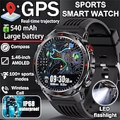 abordables Relojes inteligentes-Reloj inteligente HT37 de 1,46 pulgadas, reloj inteligente militar con Bluetooth, llamadas, GPS integrado, brújula, altímetro barométrico, resistente al agua hasta 3 ATM, reloj inteligente deportivo.