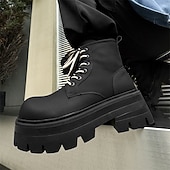 abordables Bottes de travail-Homme Bottes Bottes de Travail Marche ancien Quotidien PU Augmentation de la hauteur Confortable Bottes Mi-Mollet À lacets Noir Automne Hiver