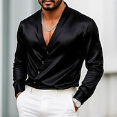 economico Camicie in raso da uomo-Per uomo Camicia Camicia in raso Camicia elegante Camicia casual Camicia con Bottoni Camicia da Ballo Semplice Formale Matrimonio Nero Bianco Blu reale Oro Manica Lunga Scollo a V Tutte le stagioni