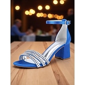 baratos cocktail-sandálias femininas de salto bloco de cetim roxo com tiras de strass - sapatos sociais elegantes e abertos para coquetéis e ocasiões formais