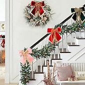 זול קשתות ורצועות-קישוטי קשת לחג המולד, קשתות קטיפה גדולות ומפוארות עם גימור זהב לקישוט עץ חג המולד, קישוטי חג המולד פנימיים וחיצוניים