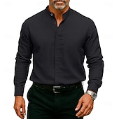 abordables chemises sans repassage pour hommes-Homme Chemise Chemise habillée Chemise à col officier Uni Mariage Extérieur Noir Blanche Vin Bleu manche longue Col montant N / C Vêtement Tenue Avec Poches