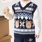 billiga Flickväst-Barn Unisex Västkappa Ytterkläder Färgblock Ärmlös Håller värmen Täcka Utomhus Mode Dagligen Blå Kaki Vår Höst 4 år +